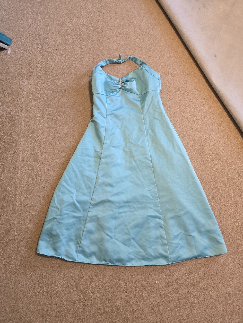 David's Bridal Aqua Strapless A-Line Dress